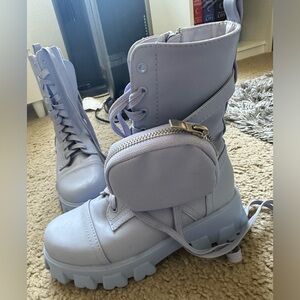 Baby blue combat boots